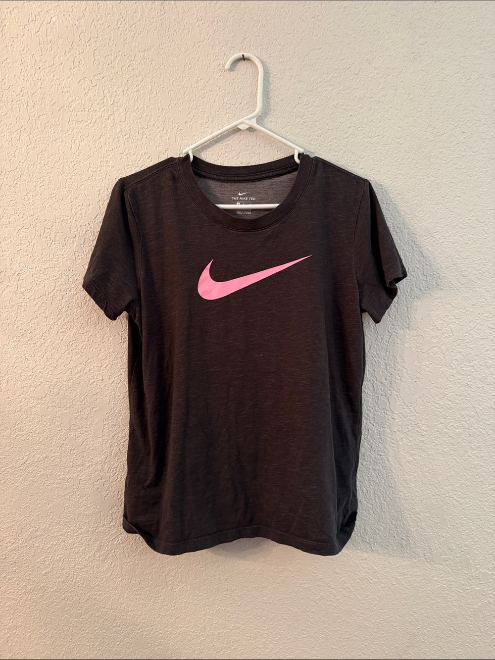 Nike Black Short Sleeve Tee with Pink Swoosh Logo